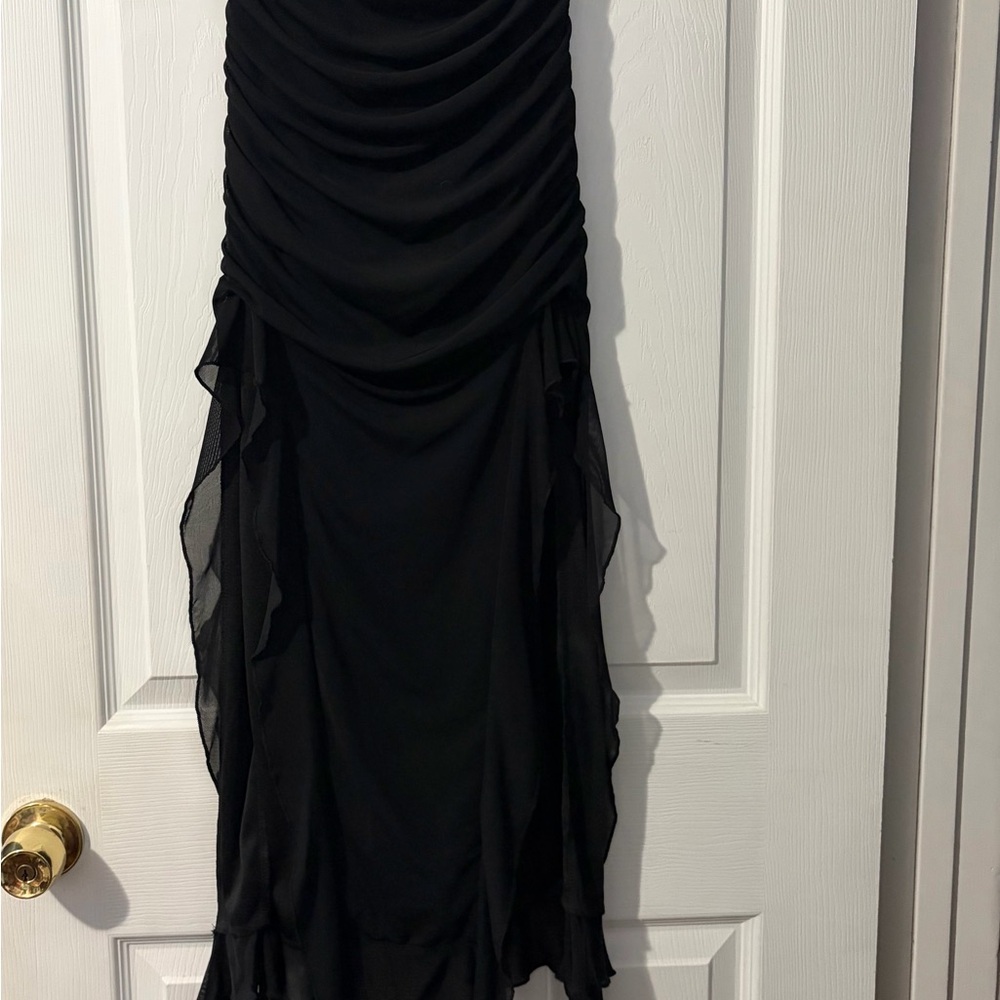 Black Chiffon Detail Evening Gown